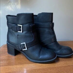 Nine West Black Leather Boots with Silver Buckles